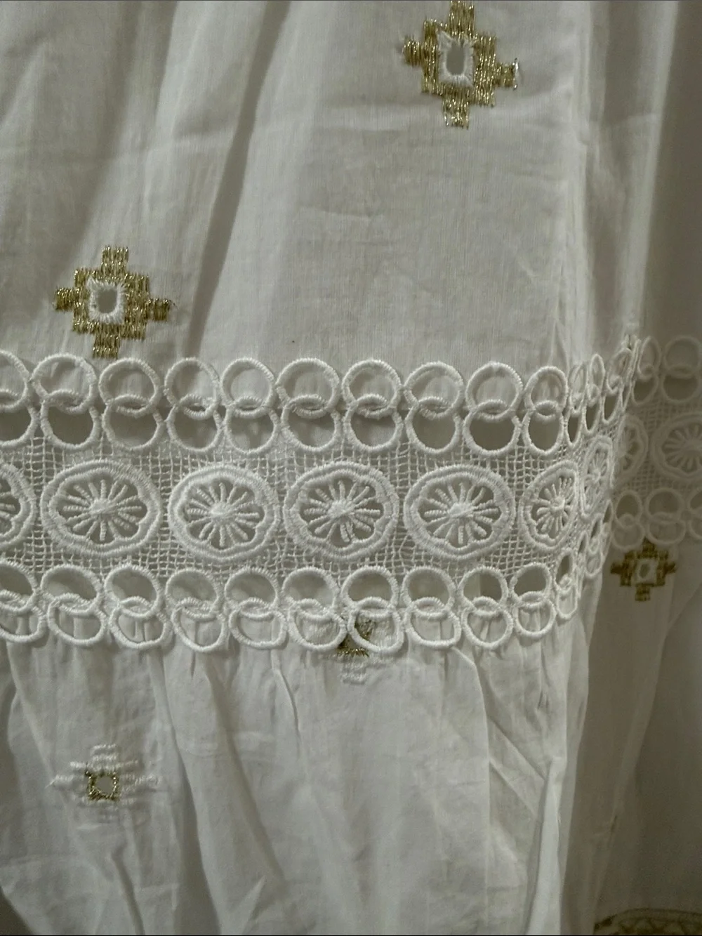 Soft Surroundings PS Petite Small White Gold Embroidered Cotton Midi Dress Boho